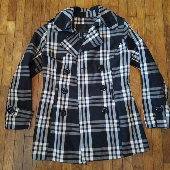 Jou Jou Black & White Plaid Blazer Pea Coat Jacket